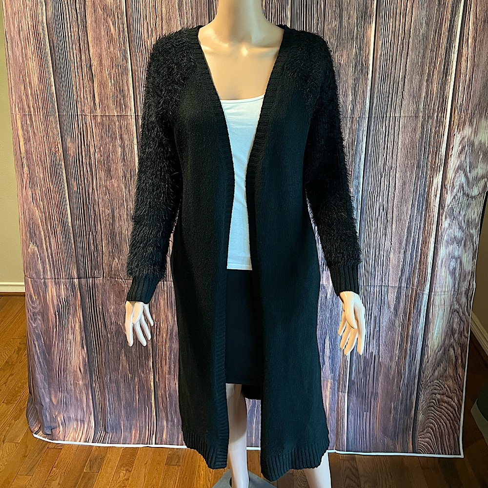 Gianni Bini XS NWT black fuzzy part wool long boho Laine Makes Me Wish